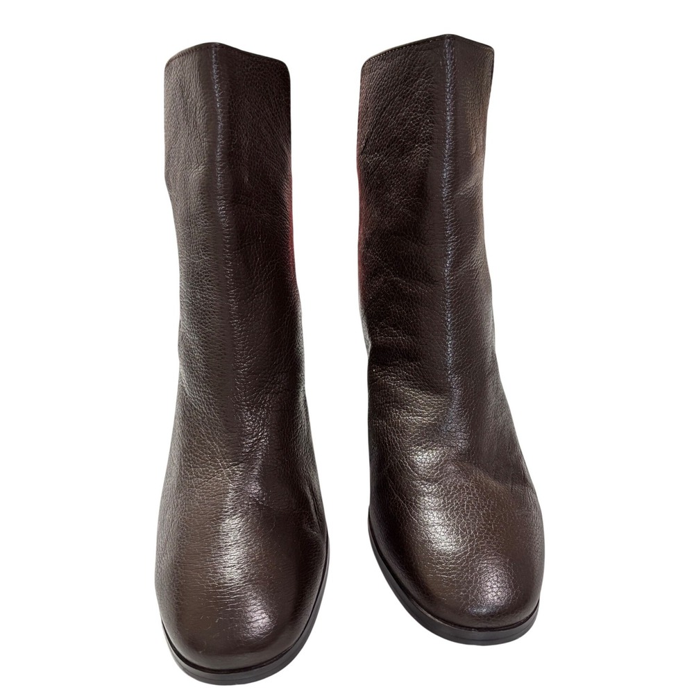 Isaac Mizrahi Ankle Boots Women Brown Pebbled Leather Block Heel Booties